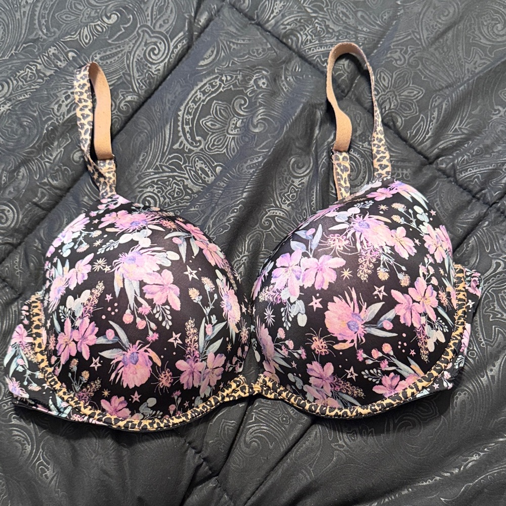 Victoria's Secret Black Bra with Pink Floral Design